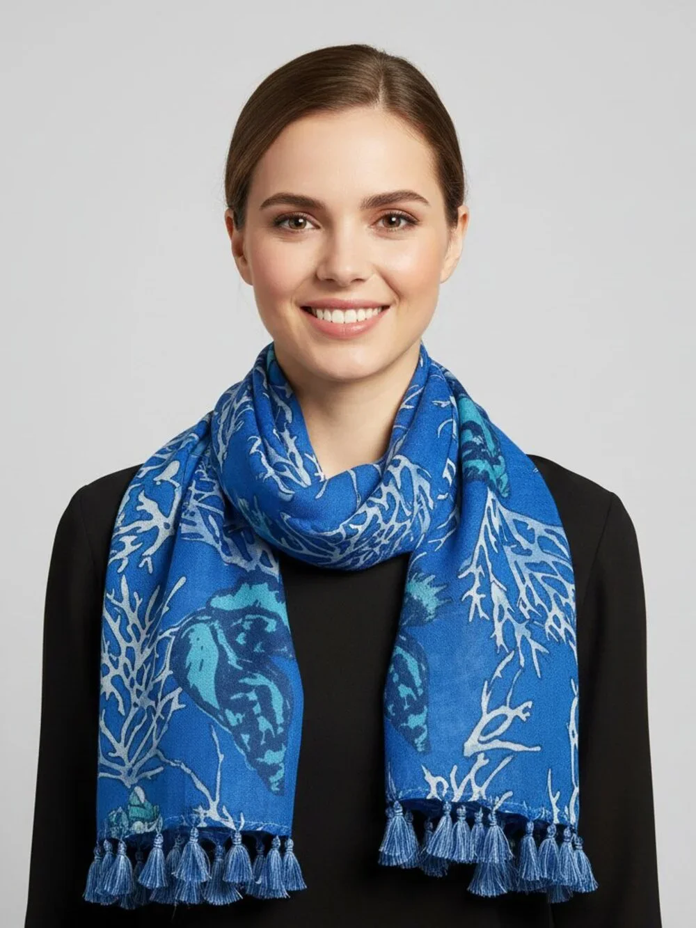 J. McLaughlin blue sea shell print scarf